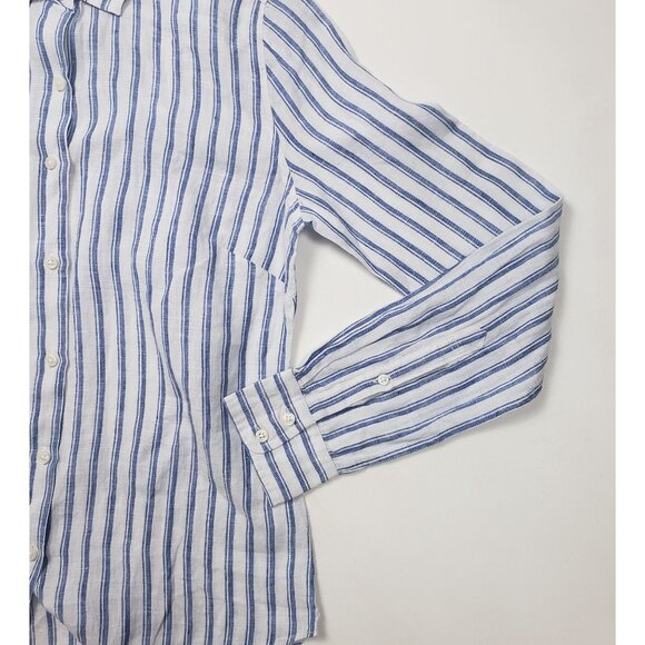 Untuckit Women Button-Up Linen Shirt Wehlen Blue White Stripe NWT/NWOT Pick Size - Picture 7 of 12
